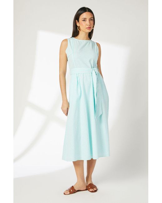 PRINCIPLES Blue Aqua Gingham Fit And Flare Midi Dress