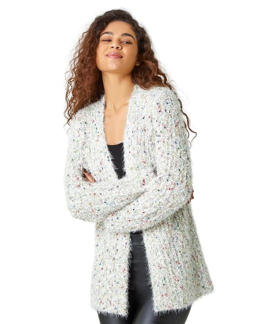 Roman White Fluffy Sparkle Cardigan