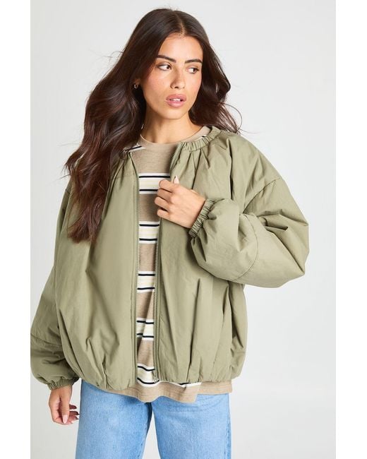 Boohoo Green Oversized Collar Detail Bomber Jacket