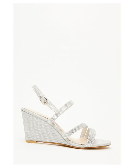 Quiz White Silver Embellished Strappy Wedges