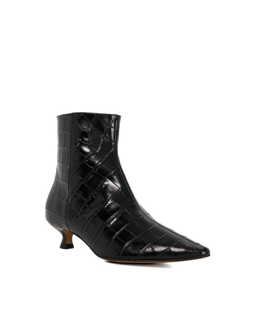 Dune Black Odore Leather Kitten Heel Ankle Boots