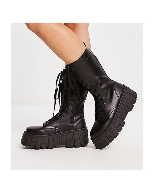 ASOS Black Wide Fit Athens 3 Chunky High Lace Up Boots