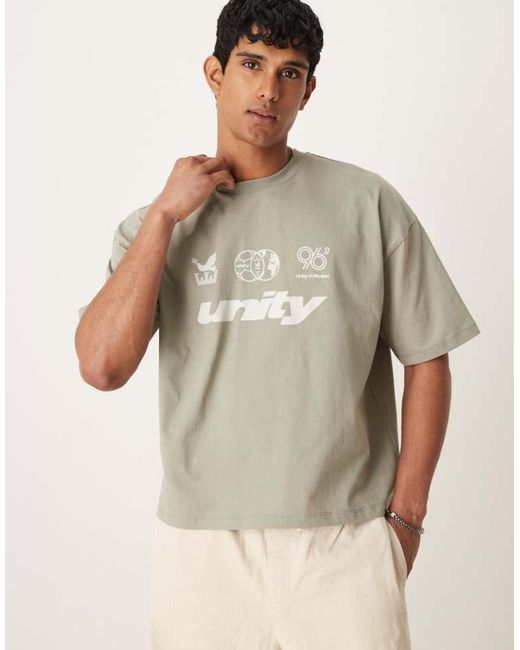 ASOS Natural Boxy Oversized T-Shirt With Front Chest Graphic for men