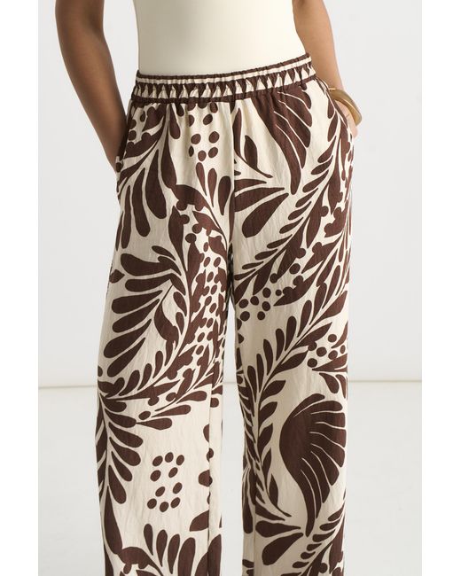 Gini London Brown Border Print Elasticated Trousers