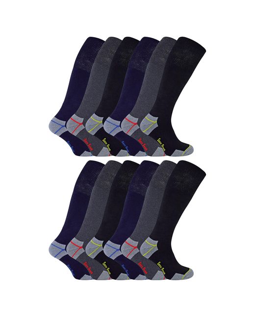 Sock Snob Blue 12 Pairs Knee High Cotton Rich Ultimate Work Socks for men