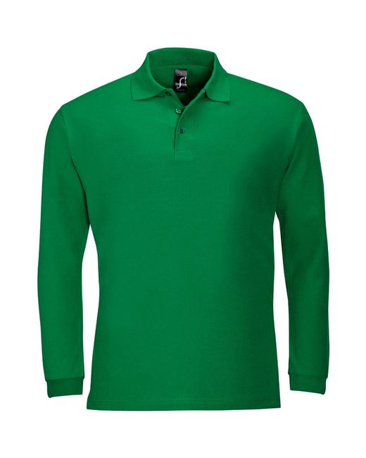 Sol's Green Winter Ii Long Sleeve Pique Cotton Polo Shirt (Kelly) for men