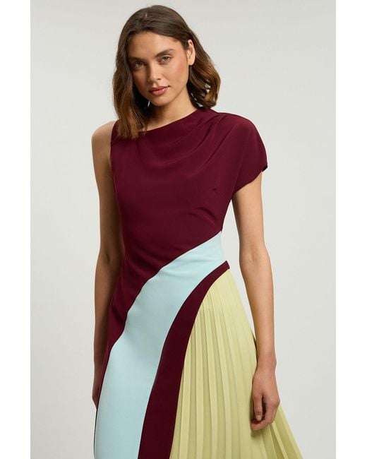 Karen Millen Petite Soft Tailored Colour Block Detail Midi Dress