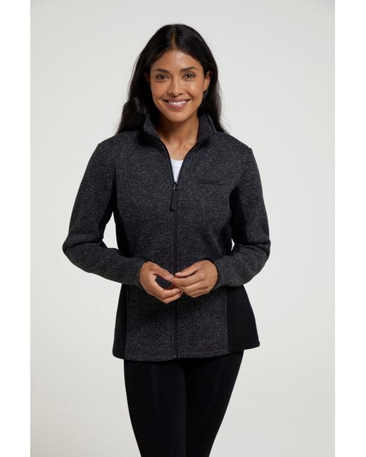 Mountain Warehouse Black 'Idris' Panelled Fleece Jacket With Pockets Warm Everyday Coat