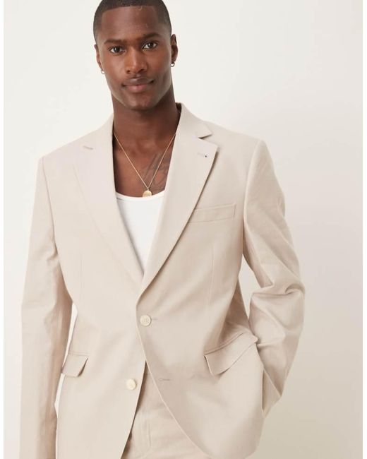 ASOS Natural Linen Blend Slim Suit Jacket for men