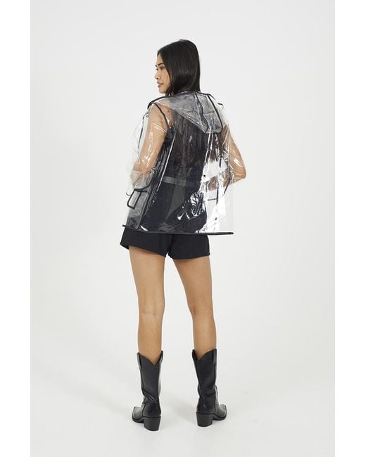 Brave Soul Multicolor Multi Clear Hooded Festival Rain Mac With Contrasting Binding