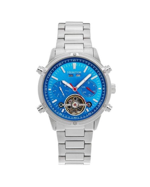 Heritor Blue Wilhelm Semi-Skeleton Bracelet Watch W/Day/Date for men