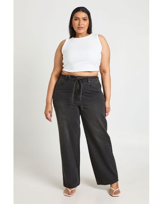 Boohoo Black Plus Elasticated Back Channel Tie Wide Leg Jan