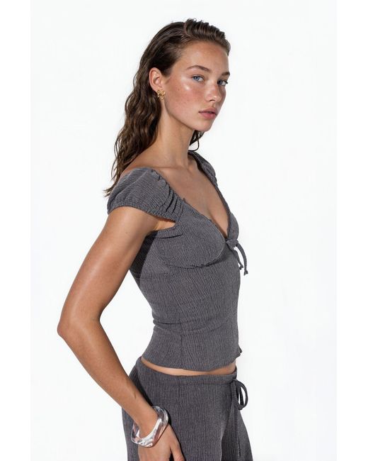 Busem Multicolor Fitted Ribbed Crop Blouse With Tie Detail