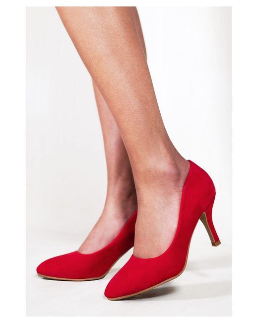 Where's That From Red 'Paola' Mid High Heel Court Pump Shoes With Pointed Toe