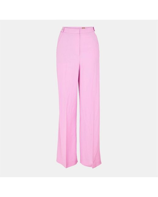 Boss Pink Tacilana Solid Patterned Wide Leg Trousers