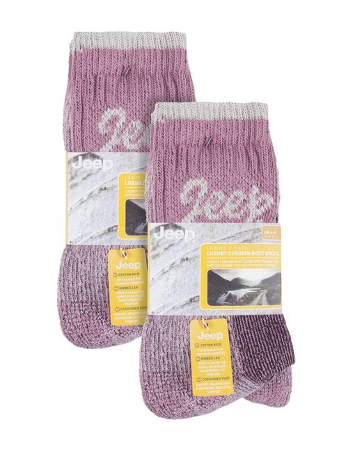 Jeep Purple 6 Pair Multipack Ladies Cotton Breathable Padded Hiking Socks