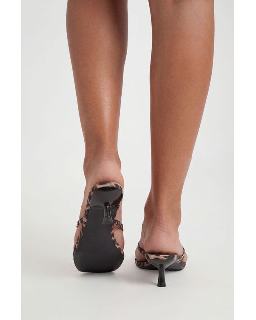 Boohoo Natural Satin Print Toe Post Heeled Mules
