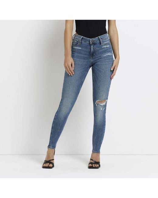 River Island Skinny Jeans Petite Blue Molly Mid Rise Cotton
