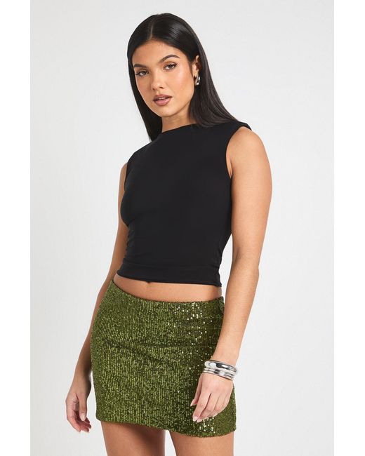 Boohoo Green Sequin Mini Skirt
