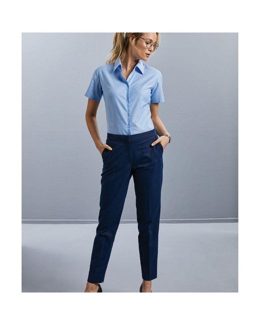 Russell Blue Collection Ladies/ Short Sleeve Easy Care Oxford Shirt (Oxford)