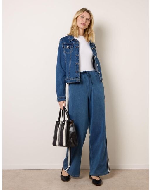 Blue Vanilla Blue Stripe Trousers With Elasticated Waist