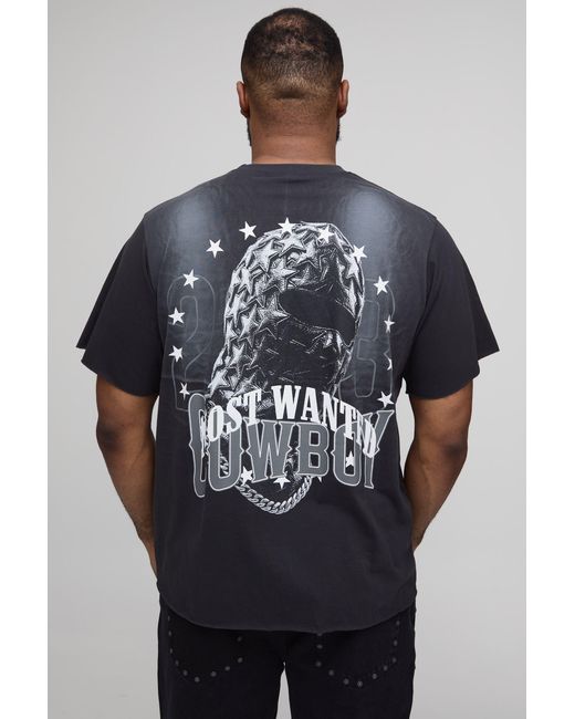 BoohooMAN Gray Plus Regular Fit Washed Most Wanted Mask T-Shirt for men