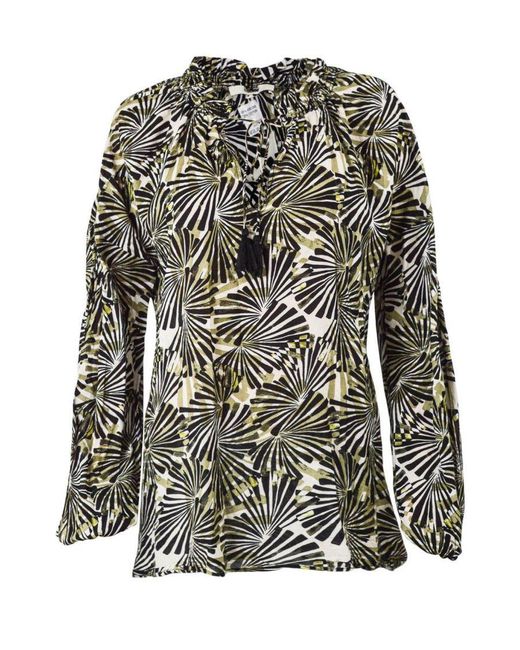 Secret Label Gray Palm Print Tassle Blouse