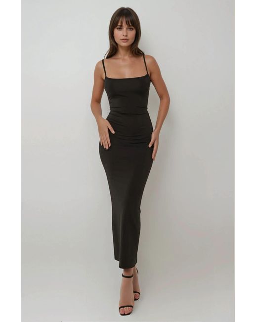 Hiccup Black Square Collar Bodycon Maxi Dress