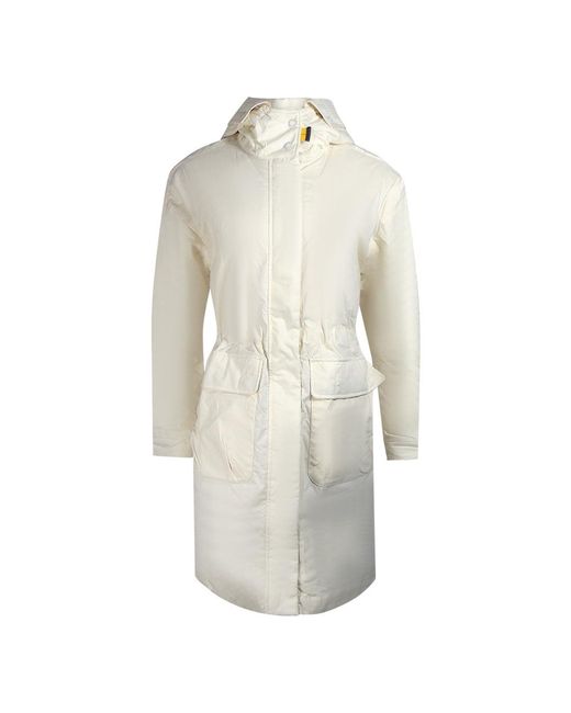 Parajumpers White Eulalia Moonbeam Hooded Padded Long Jacket Cotton