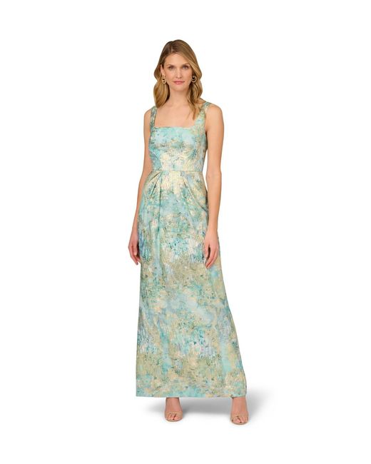 Adrianna Papell Green Printed Jacquard Gown