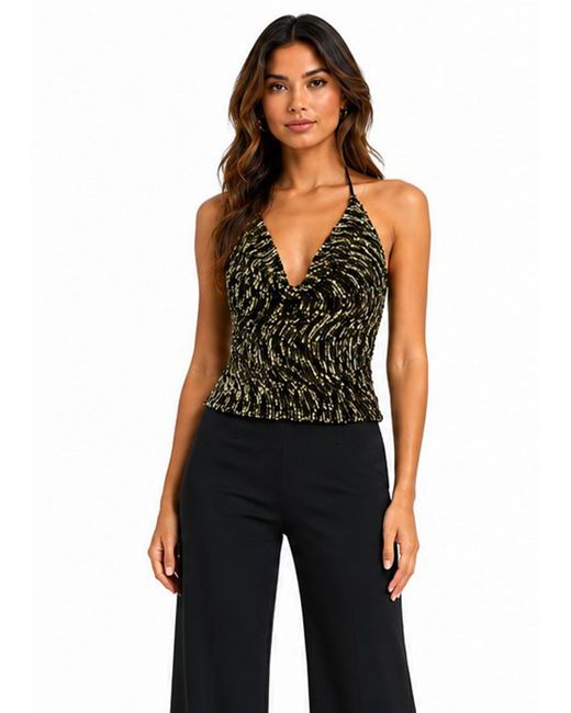 Gini London Black Cowl Neck Sequin Top
