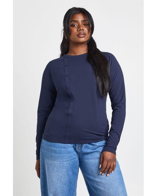 Boohoo Blue Plus One Side Button Down Long Sleeve Top