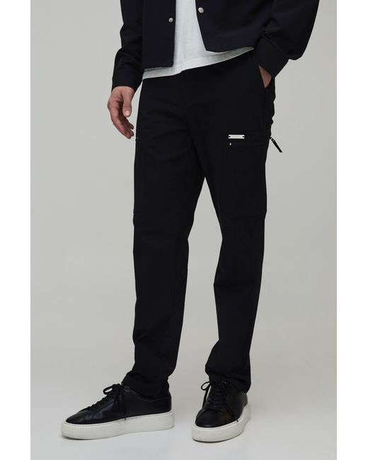BoohooMAN Black Slim Technical Cargo Trouser for men