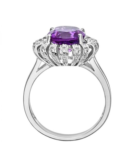 DIAMANT L'ÉTERNEL 9ct Witgouden Ring Met Amethist En Diamanten Bloemencluster in het Purple voor heren