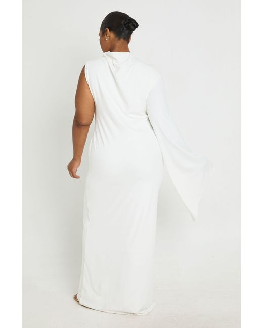 Boohoo White Plus Double Layer Asymmetric Trim Detail Maxi Drerss