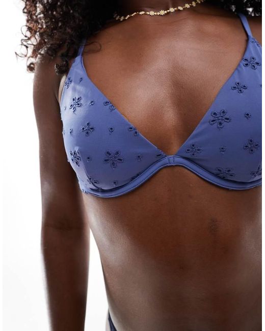 Hollister Blue Co-Ord Curvy Eyelet Underwire Bikini Top