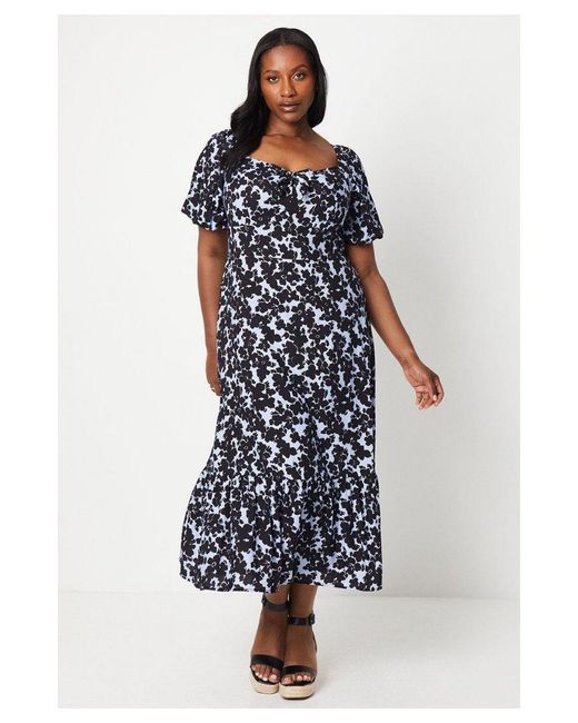 Dorothy Perkins Blue Curve Floral Tie Front Tiered Midi Dress