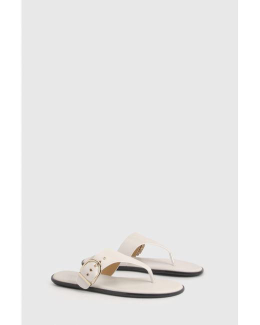 Boohoo White Flip Flop Buckle Toe Post Flops