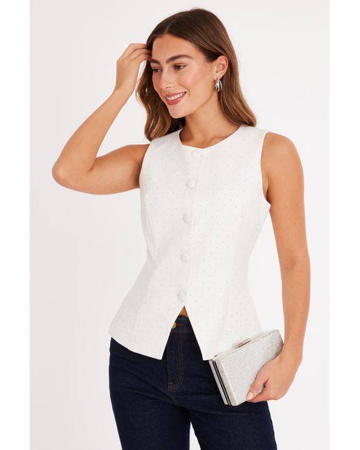 Quiz White Diamante Tailored Waistcoat