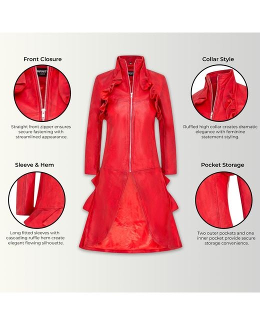 Infinity Leather Red Goth High Collar Victorian Flare Tailcoat