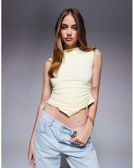 ASOS Gray Slash Neck Cap Sleeve Ruched Side Top