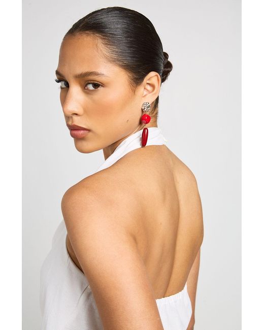 Boohoo Red Stone Statement Drop Earrings Resin