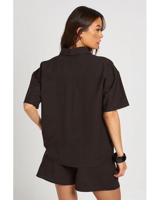 Boohoo Black Tall Linen Look Boxy Short Sleeve Shirt & Co-Ord
