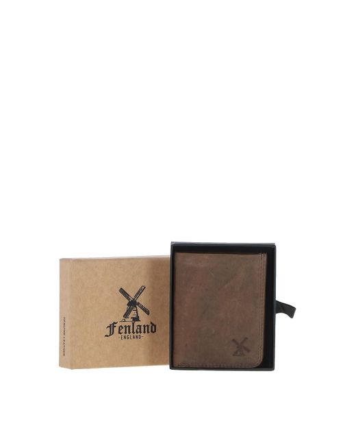 Fenland Sheepskin Brown Leather Classic 6 Card Billfold Wallet for men