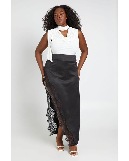 Boohoo Black Plus Peach Scallop Edge Midaxi Skirt