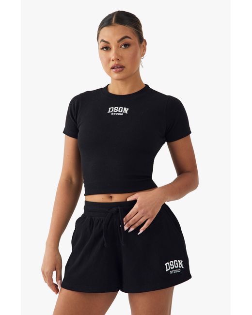 DSGN Studio Blue Embroidered Rib Short