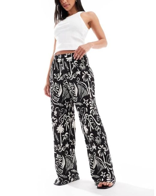 Vero Moda White High Waist Wide Leg Plisse Trouser