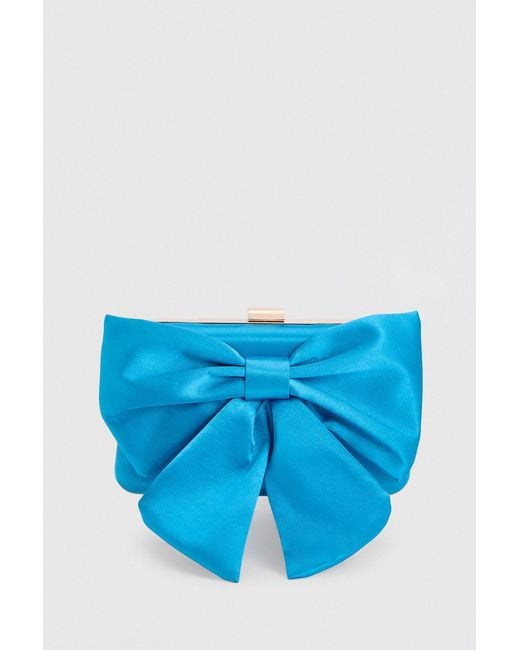 Oasis Blue Azalea Satin Bow Detail Clutch Bag