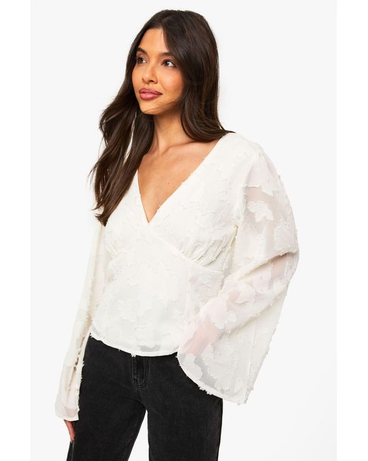 Boohoo White Burnout Floral Angel Sleeve Blouse