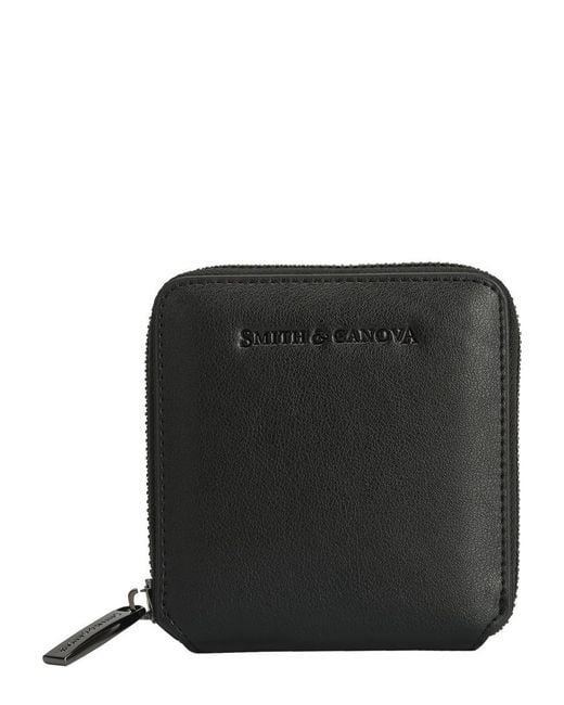 Smith & Canova Black Smooth Leather Square Zip Purse